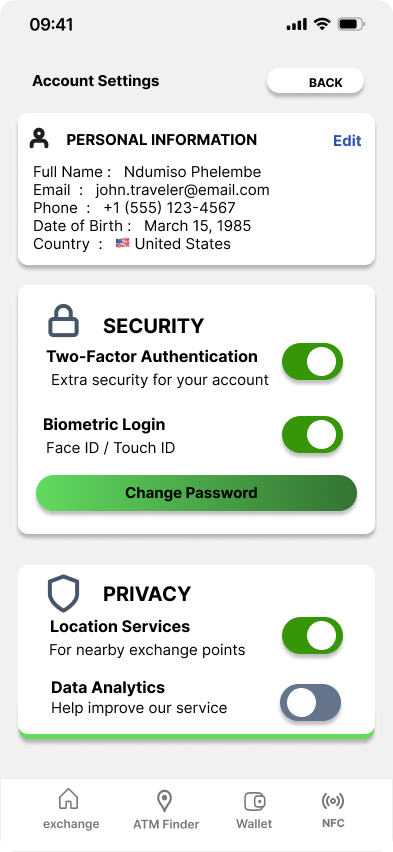 Account Settings screen