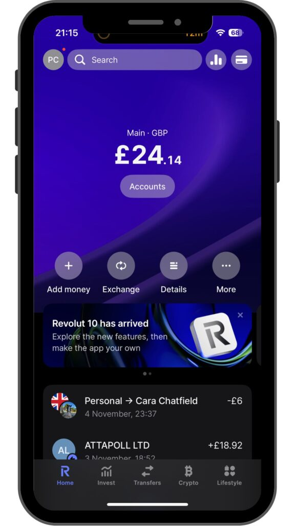 Revolut app screenshot