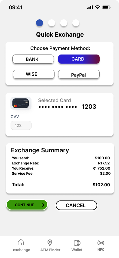 Quick Exchange screen