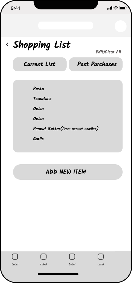 Shopping List Wireframe