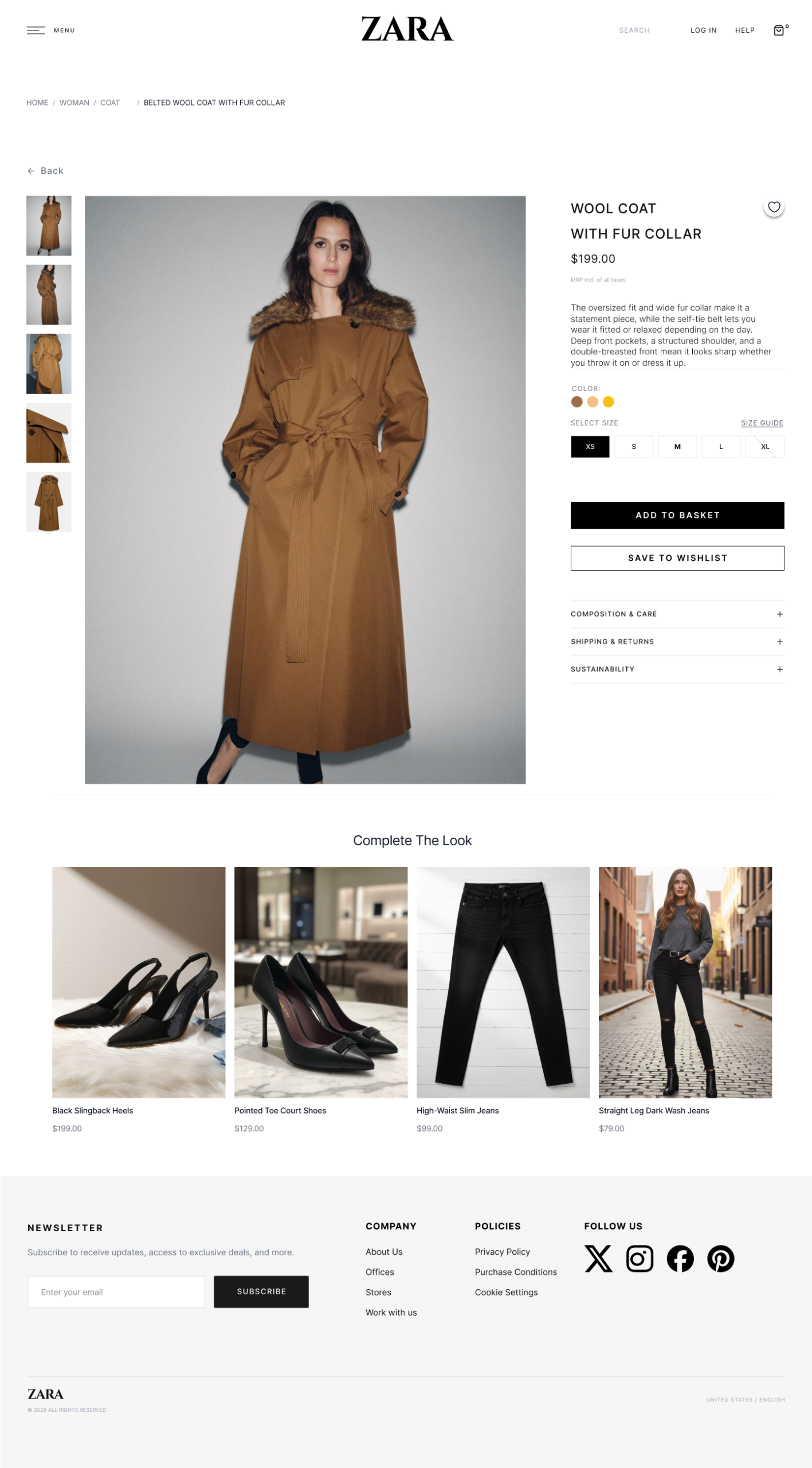 Hi-fi Product Page screen   mandatory size selector and Add to Cart button