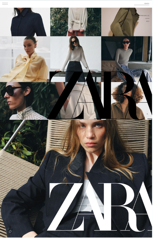 Current Zara.com home page   full-bleed editorial hero, no product grid
